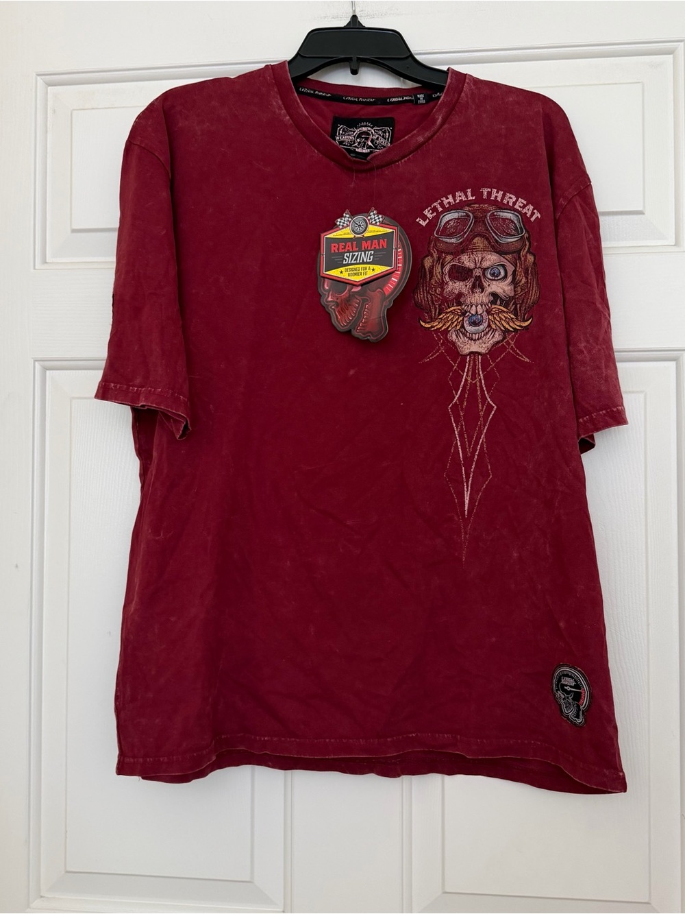 Lethal Threat Eye for an Eye Racing Skull Motorcycle Vintage Wash T Shirt NWT